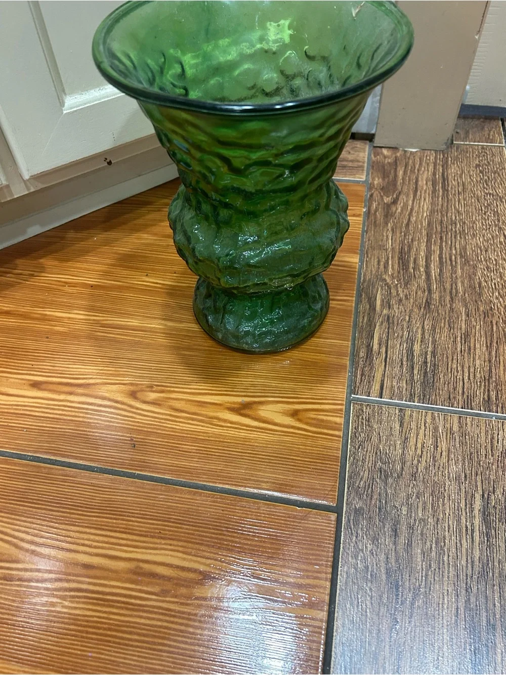 Vintage Green Textured Glass Vase - Home Accents